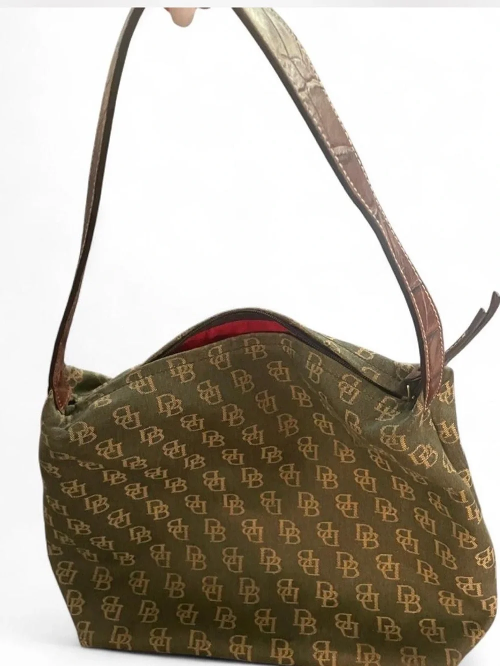 Dooney & Bourke Signature DB Monogram Canvas Leather Shoulder Hobo Bag